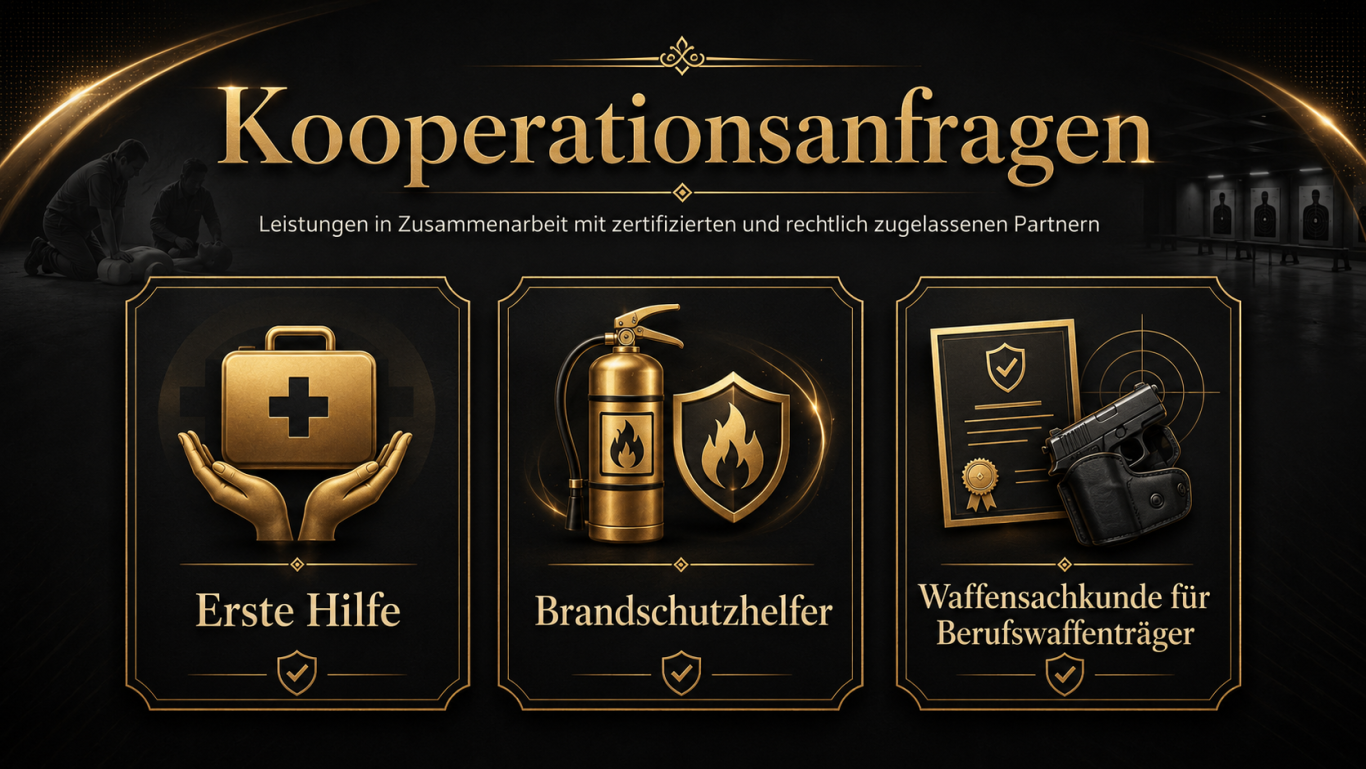 Zusatzqualifikationen für Sicherheitsmitarbeitende. Brandschutzhelfer, Erste Hilfe u.a. für Unternehmen und Sicherheitsdienste.
