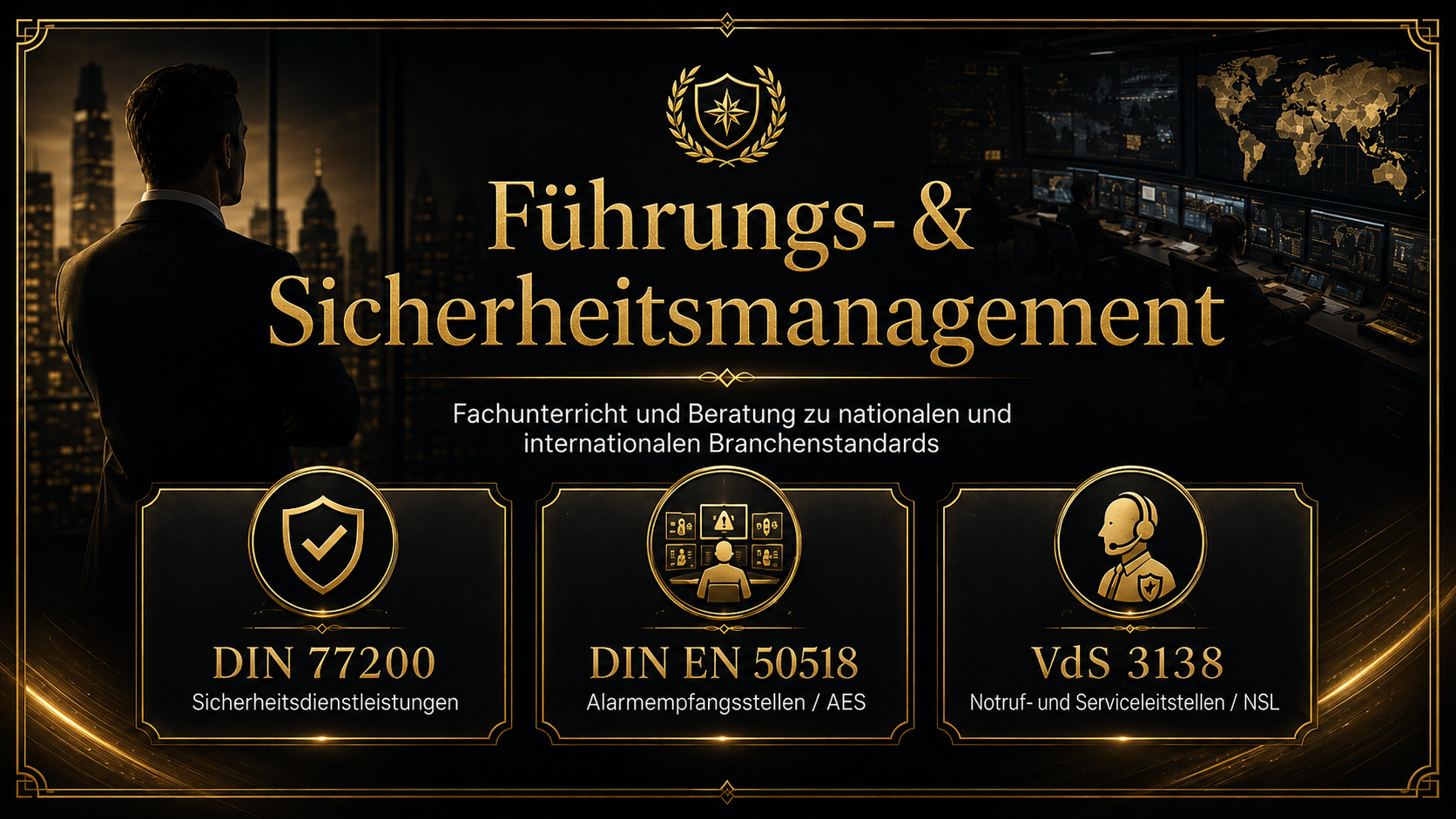 Kurse für Führungs- und Fachkräfte Vorbereitungskurs auf Vorschriften und Zertifizierungen im Sicherheitsgewerbe.