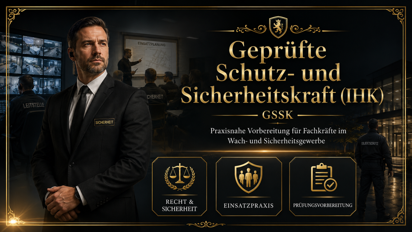 Vorbereitung in Online und in Präsenz auf die geprüfte Schutz- und Sicherheitskraft-IHK.